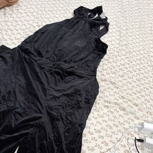 A New Day Black Velvet jumpsuit with tie back and zipper